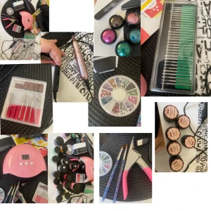 Nagel kit - Säljer allt detta nästan helt oanvänt naglefilar, elektriska nagel fil, uv lampa, acryl, glitter, metall, puder, nagelsax,
