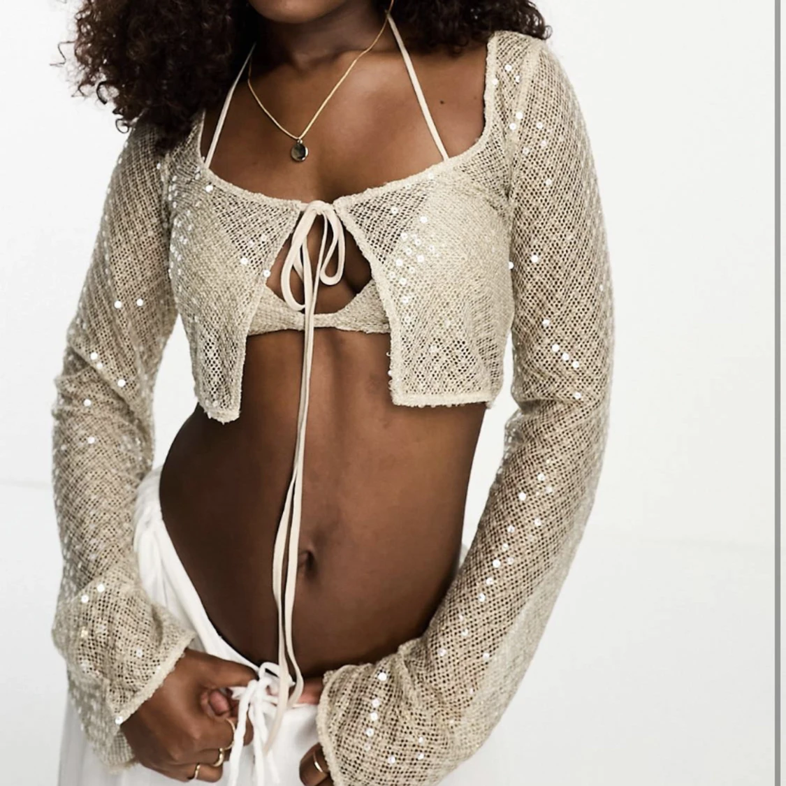 Champangefärgad glitter topp