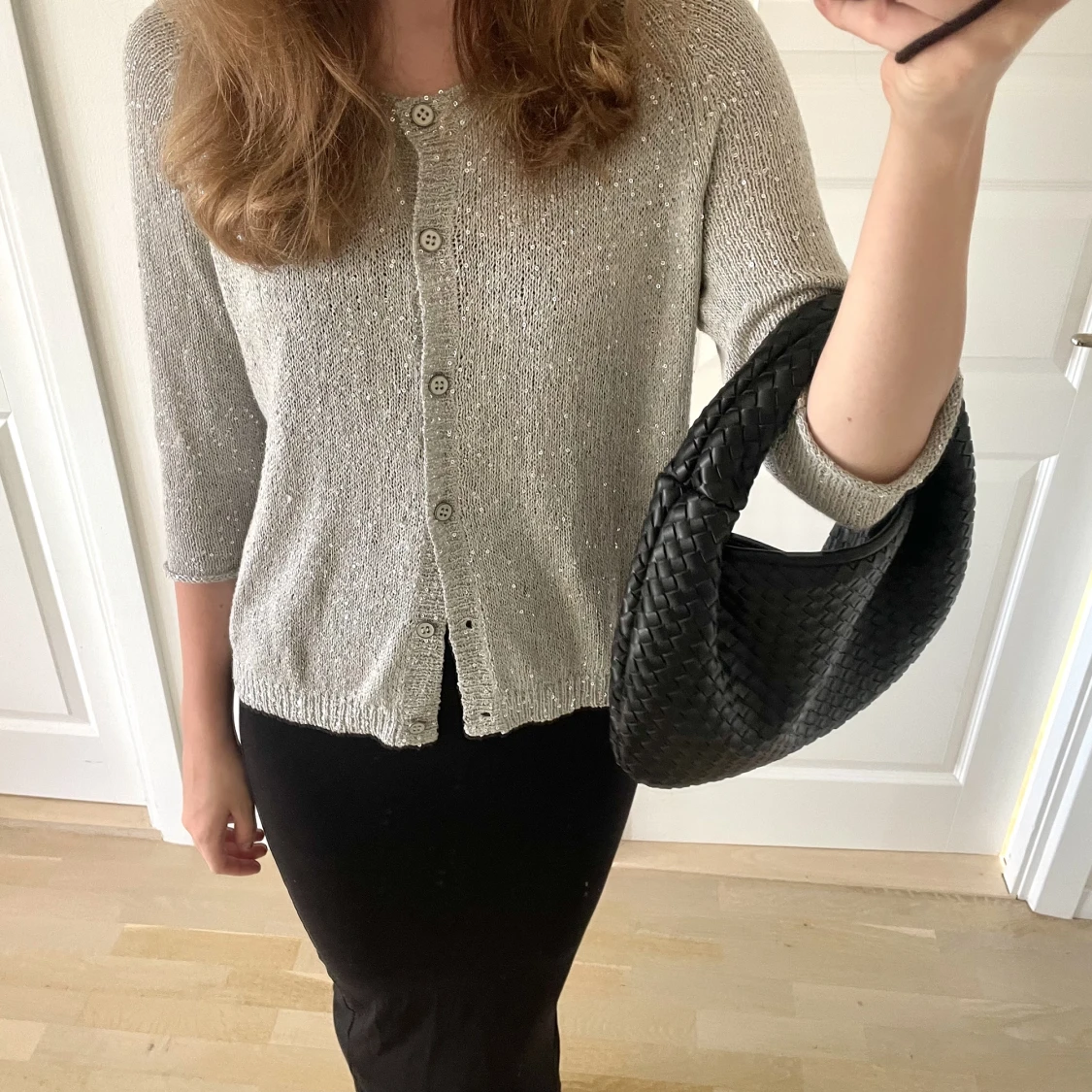 Stickad trekvartsärmad kofta glitter - 91