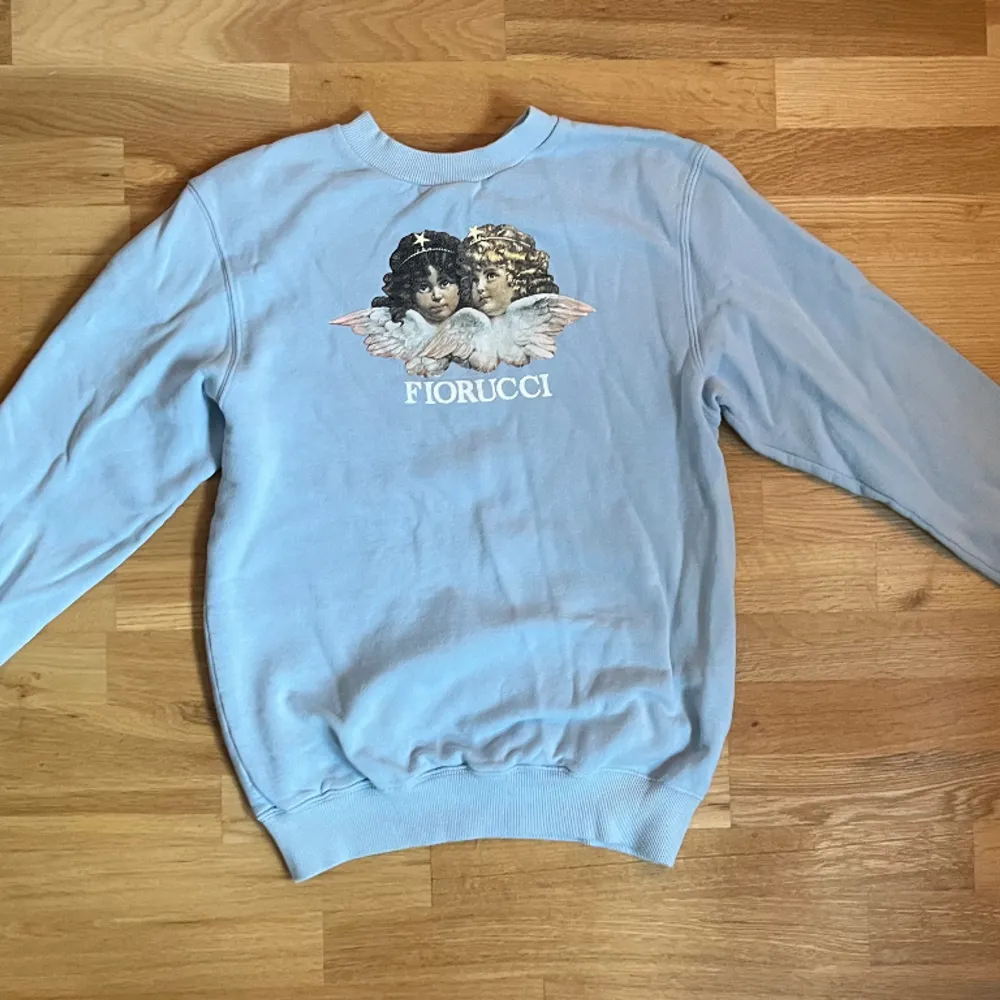 Fiorucci sweatshirt med tryck framtill! strl S, ljusblå. Använd men i fint skick. . Tröjor & Koftor.