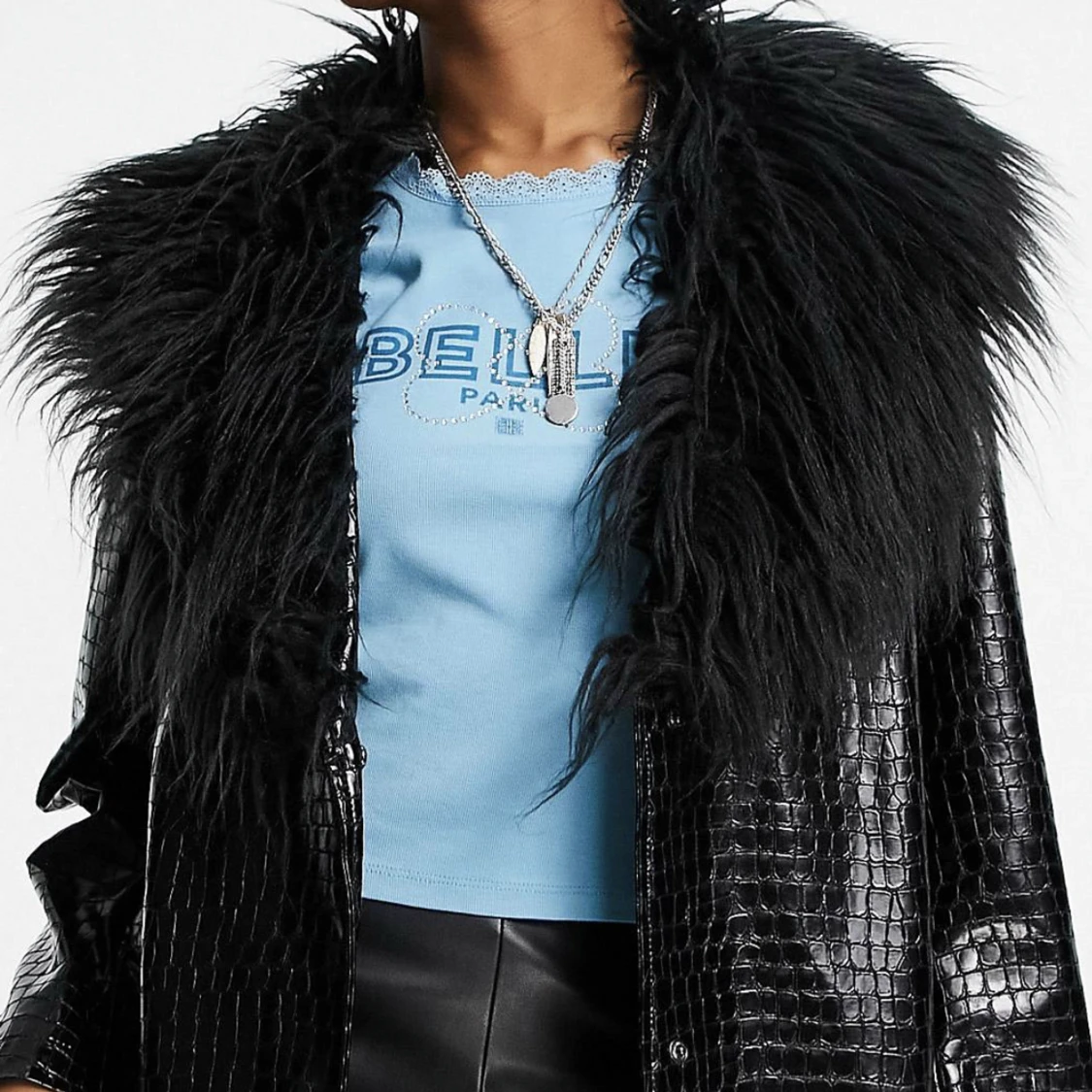 Skinnjacka med pälskrage - 90