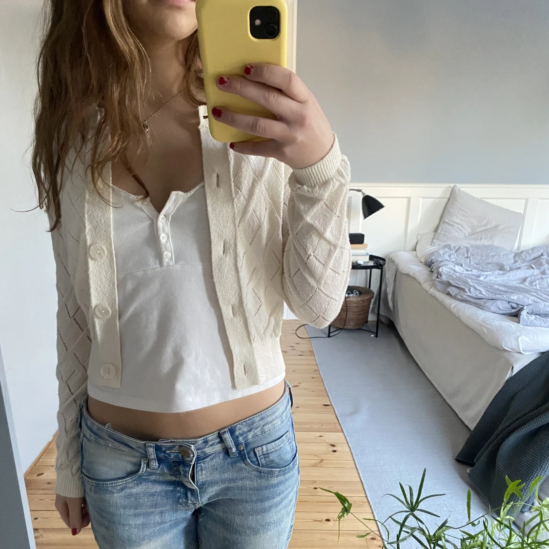 Beige mönstrad kofta