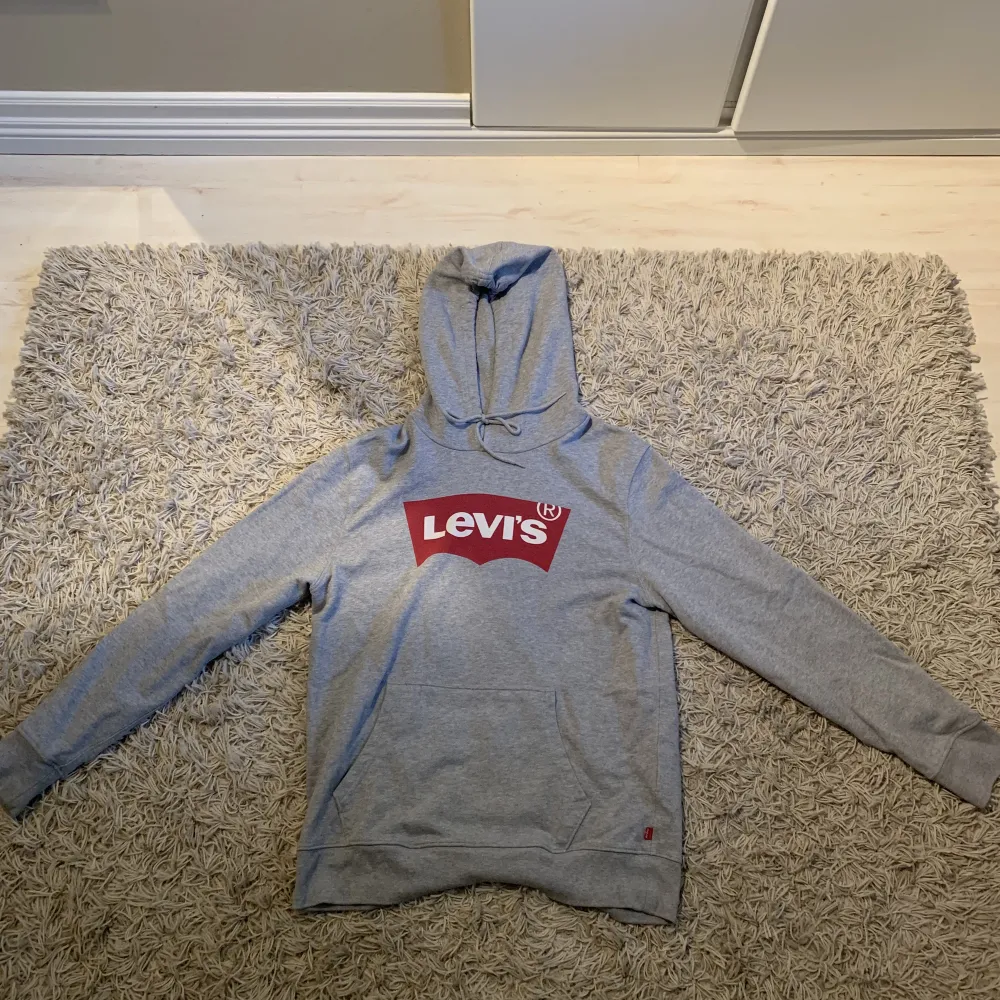 Grå Levi’s hoodie med rött tryck. Väldigt skön och bra modell, sitter bra  men är oversize. Säljer då jag har fler gråa hoddie. 💓 använd hyfsat få gånger så i bra skick!!. Hoodies.