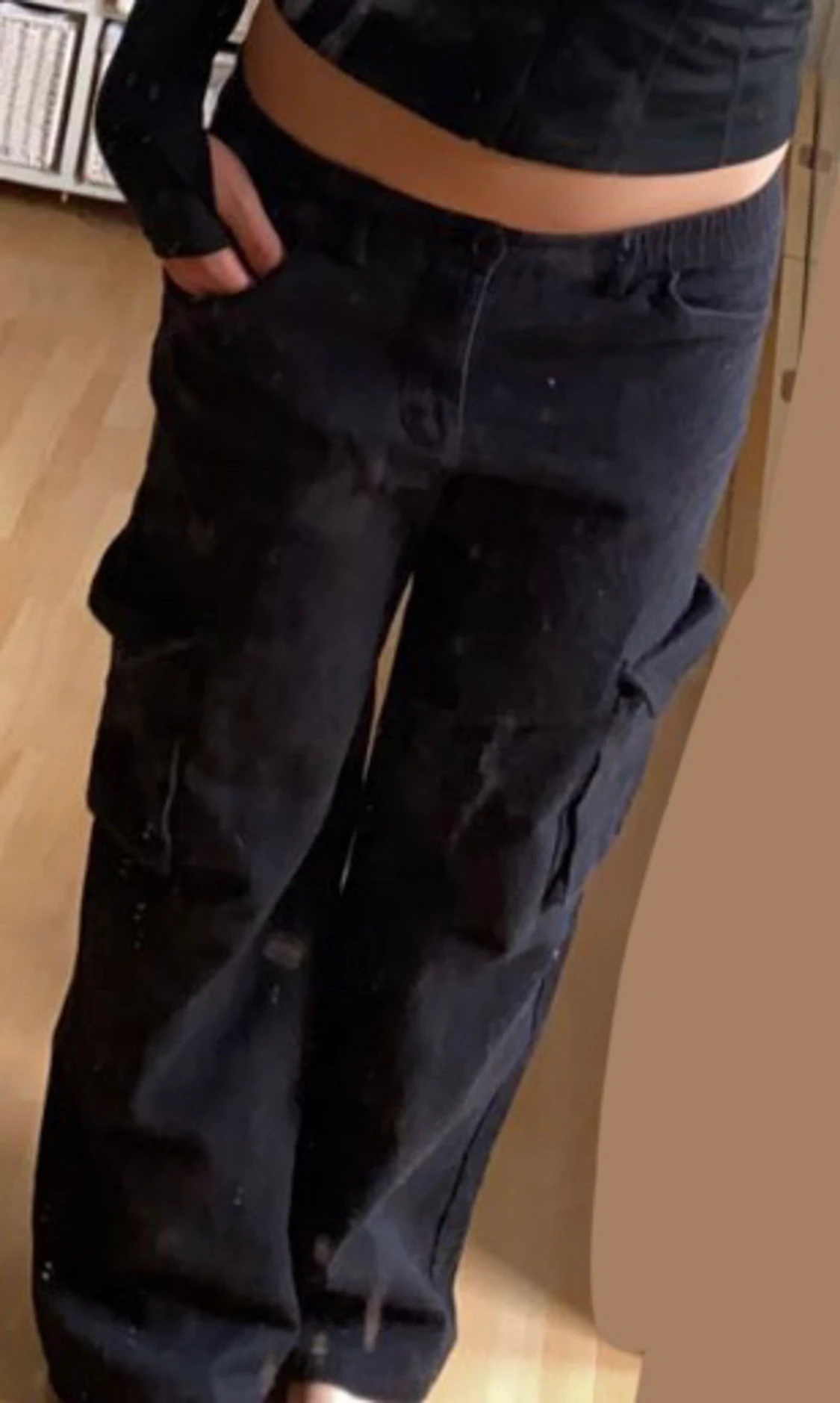 svarta lågmidjade cargos - 90