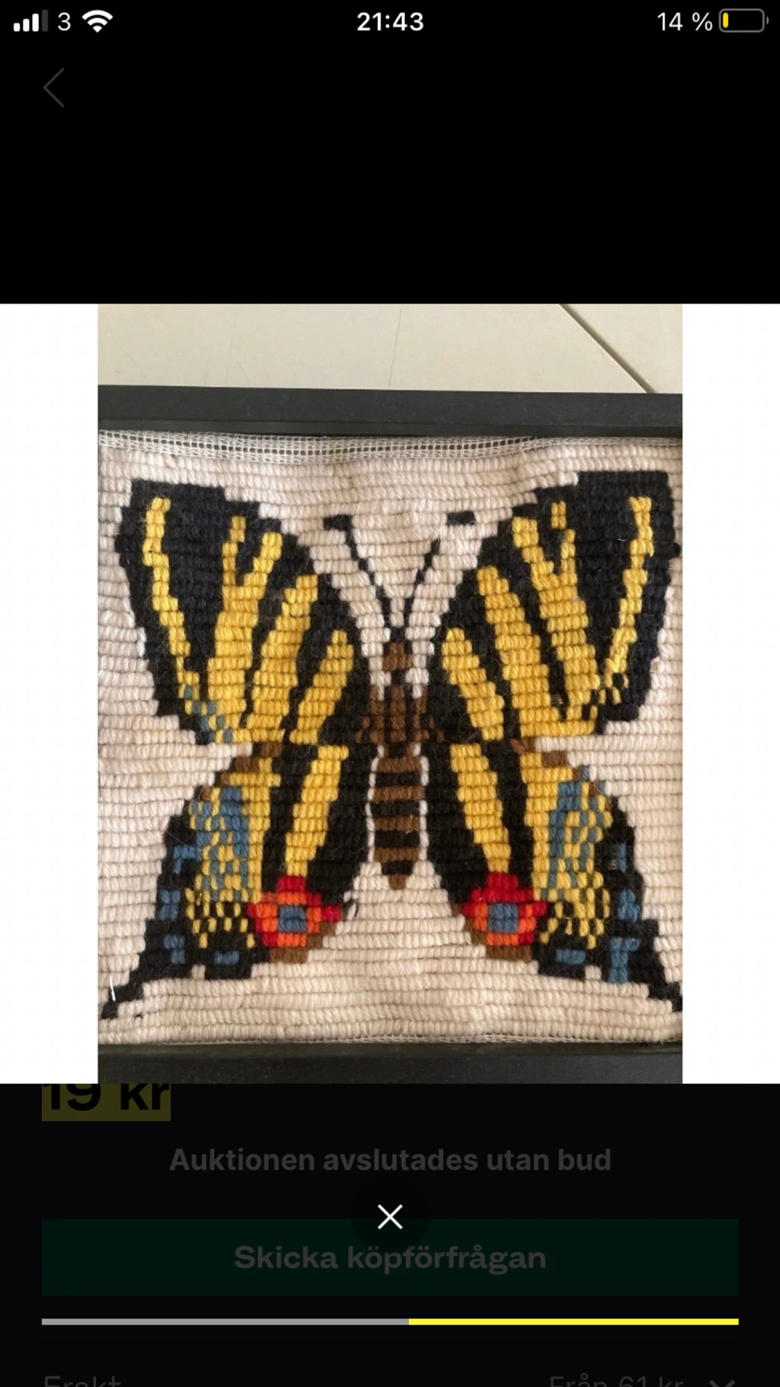 Fjäril vintage broderi tavla retro