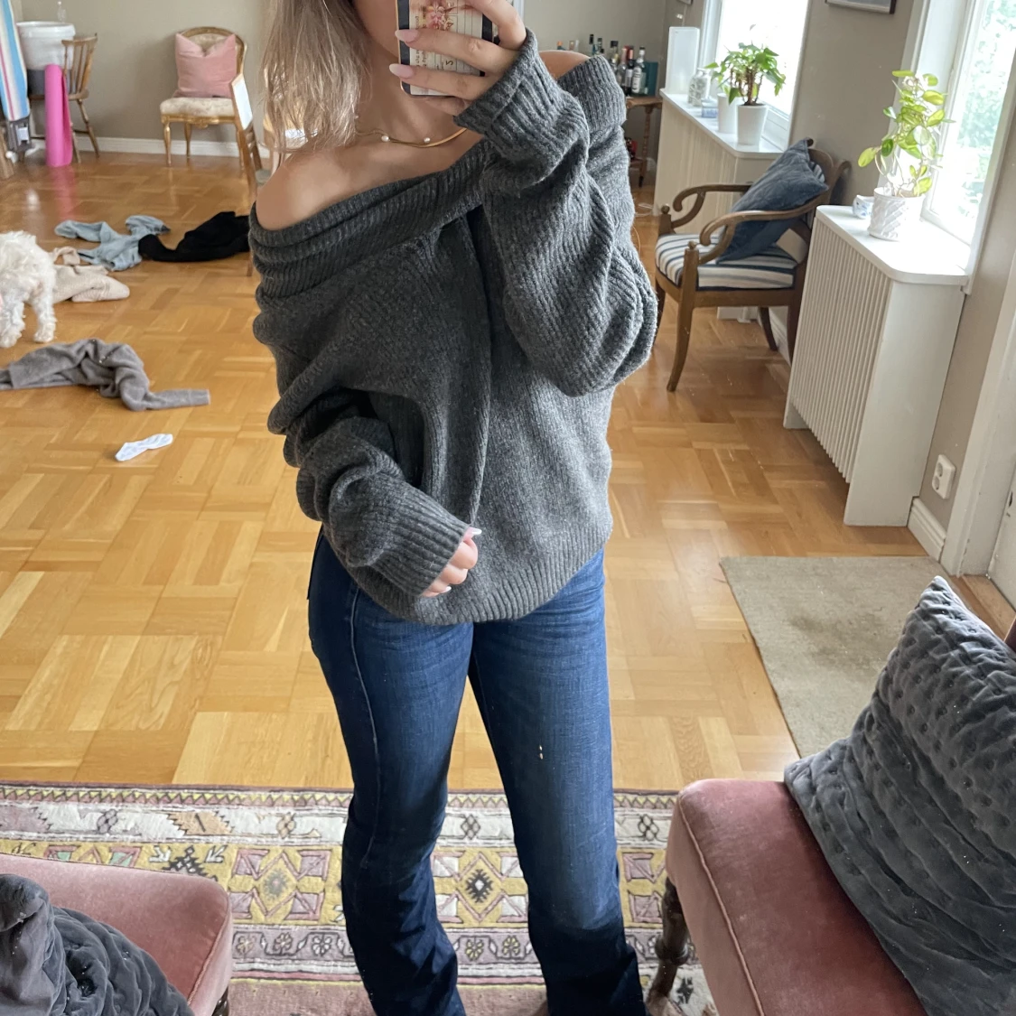 Stickad offshoulder tröja - 91