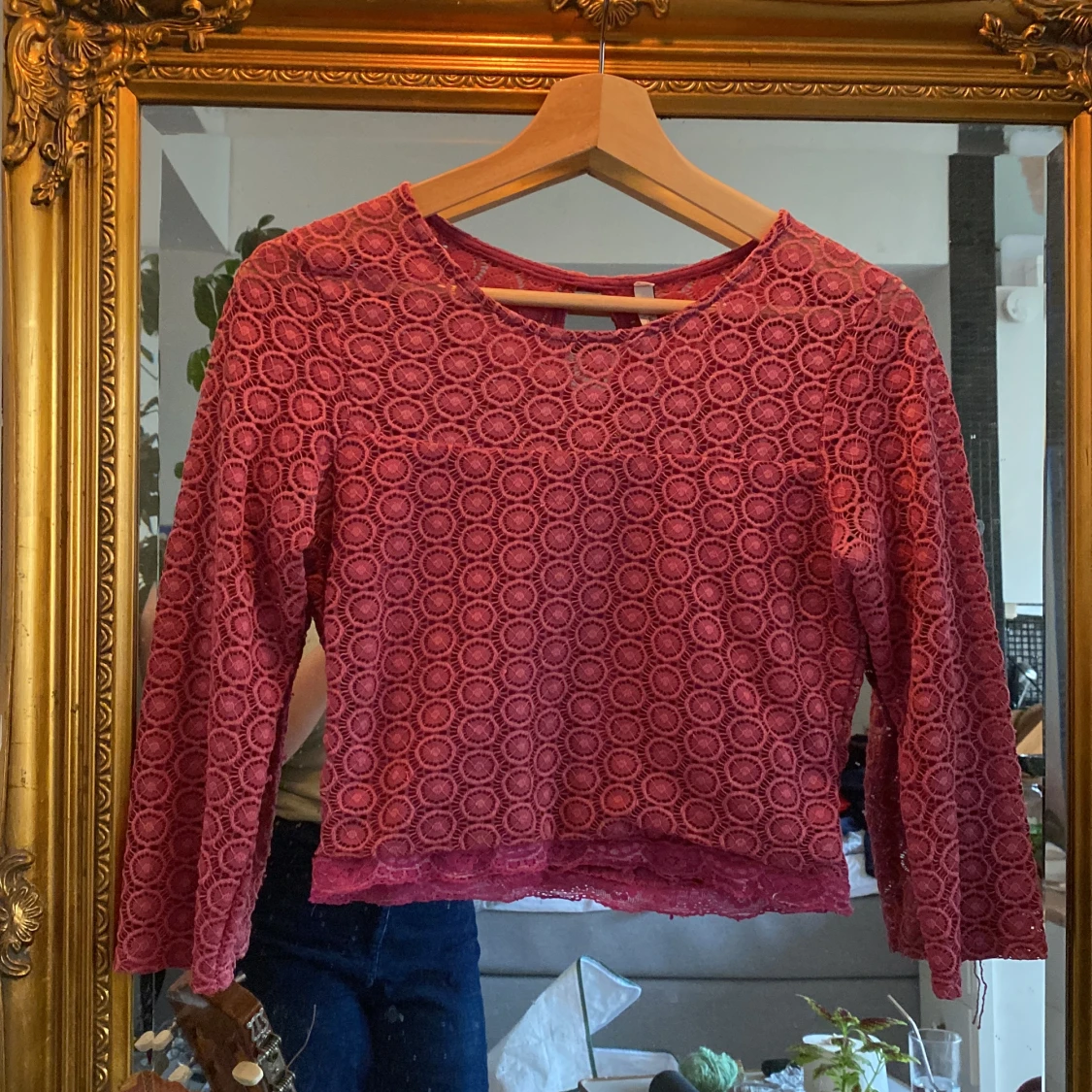 cool rosa halv mesh topp halvlånga ärmar