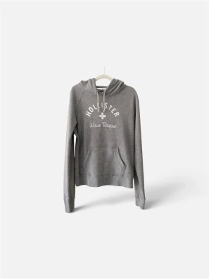 Grå hoodie från Hollister - Snygg grå hoodie från Hollister med trycket 'Wave Rescue' på bröstet. Hoodien har huva med dragsko och en stor magficka framtill. Tillverkad i mjukt material och har långa ärmar samt ribbade muddar vid ärmslut och nederkant.