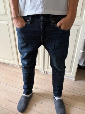 Mörkblå Levis 502 jeans med normal passform - Snygga mörkblå jeans i klassisk modell med fem fickor och kontrastsömmar. Jeansen har normal passform och är tillverkade i bomull, perfekta för en avslappnad och stilren look. Passar till det mesta och är ett måste i garderoben. Jeansen har storlek 29/32 och är i modellen 502. Hör av er vid frågor och priset är inte hugget i sten!
