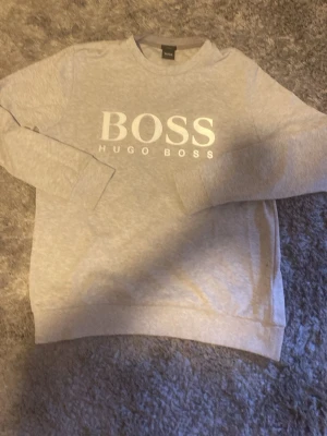Grå sweatshirt från Hugo Boss - Snygg grå sweatshirt från Hugo Boss med stor vit logga framtill. Tröjan har rund halsringning och långa ärmar. Perfekt för en avslappnad och stilren look.