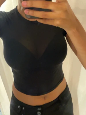 Svart mesh topp - En svart, croppad mesh-topp med korta ärmar. Toppen är tight och genomskinlig