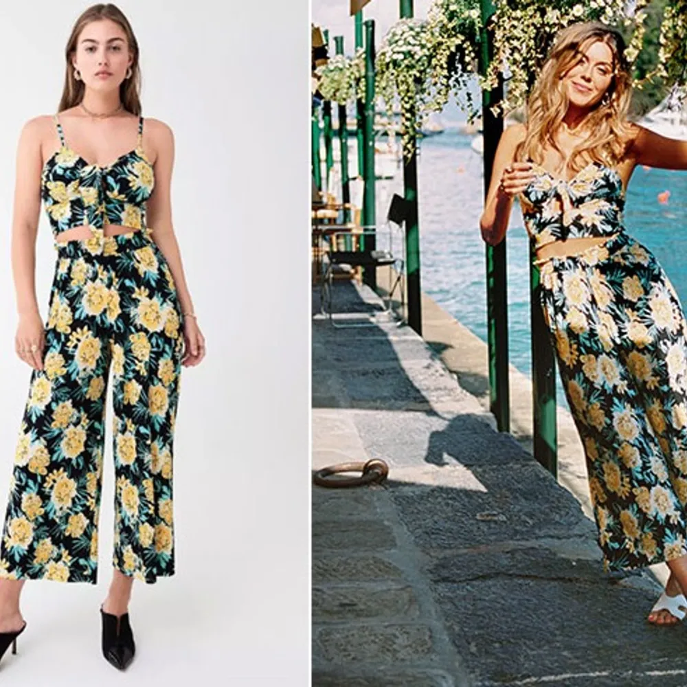 Plisserade blommiga byxor från Bianca Ingrossos samarbete med Gina Tricot sommaren 2019. Är i gott skick! . Jeans & Byxor.