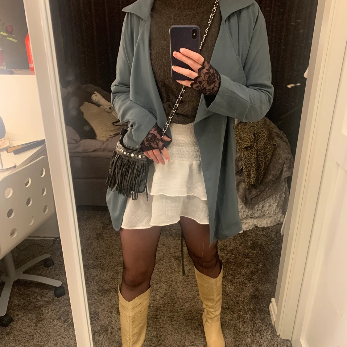 Grå/blå kappa - 90