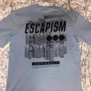 säljer denna gråblåa t-shirten med backprint. den är egentligen till grabbar men funkar till tjejer också. tror den är i storlek m och den är oversized på mig. endast använd 2 gånger så den är som nyskick. kontakta för mer info <3