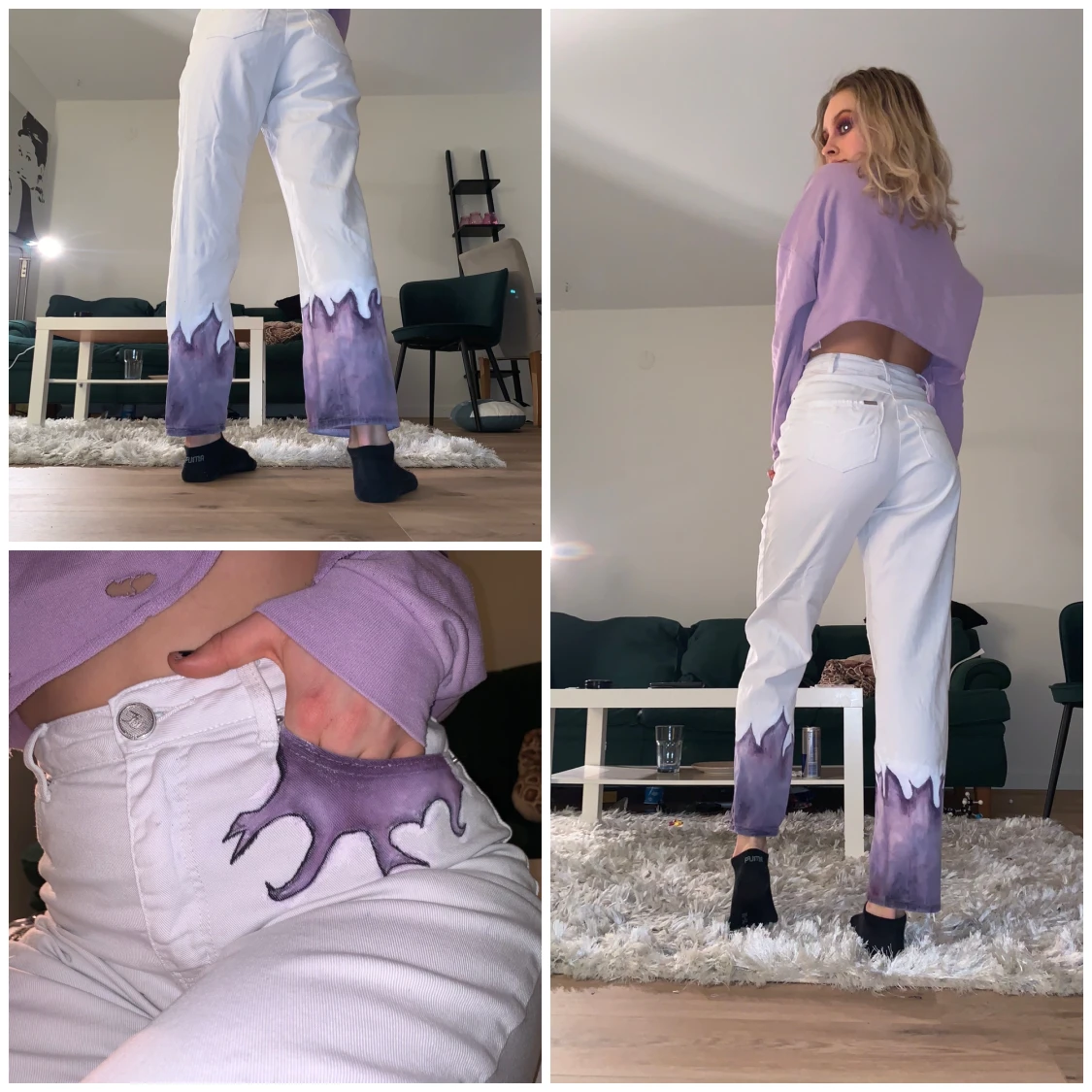 Flare jeans med lila äldlågor - 90