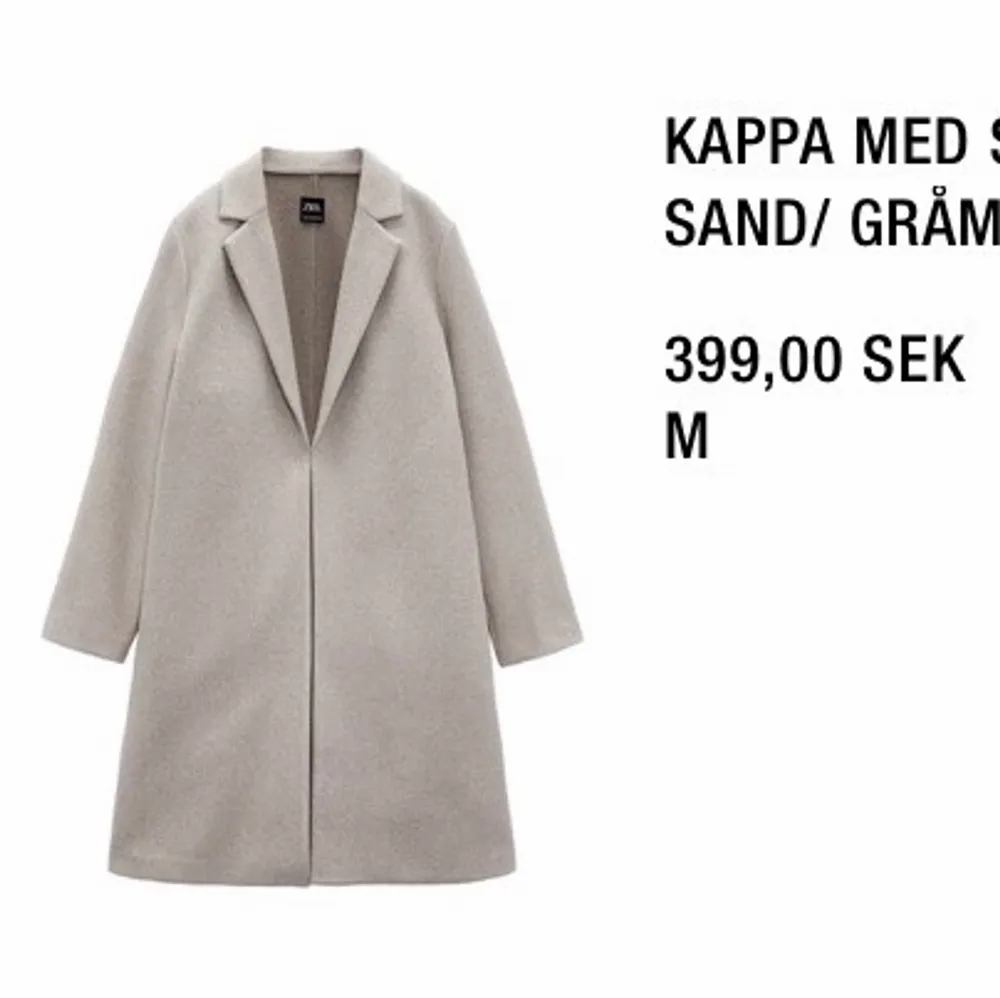Helt oanvänd kappa från Zara i en kall beige färg, storlek M nypris 399. Jackor.