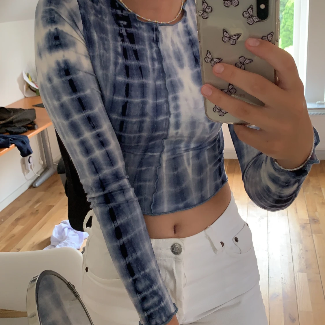 Blå långärmad crop top - 90