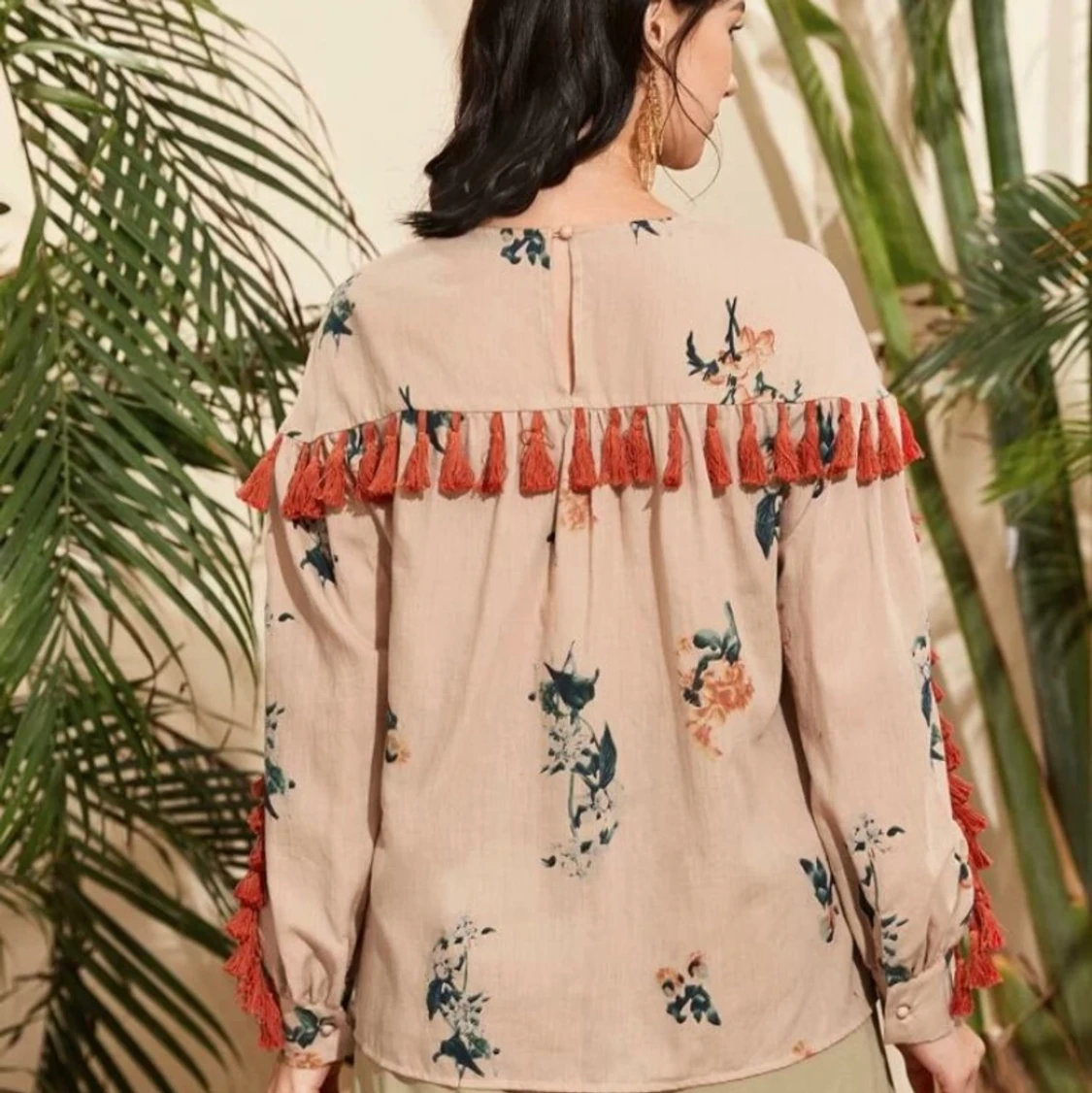 Aprikos blommig blus  - 90