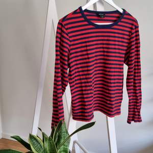 Mjuk och skön Långärmad tröja från Monki! Den är röd och marinblå, färgerna syns bäst på bild 2. Säljer eftersom färgerna inte passar mig riktigt!