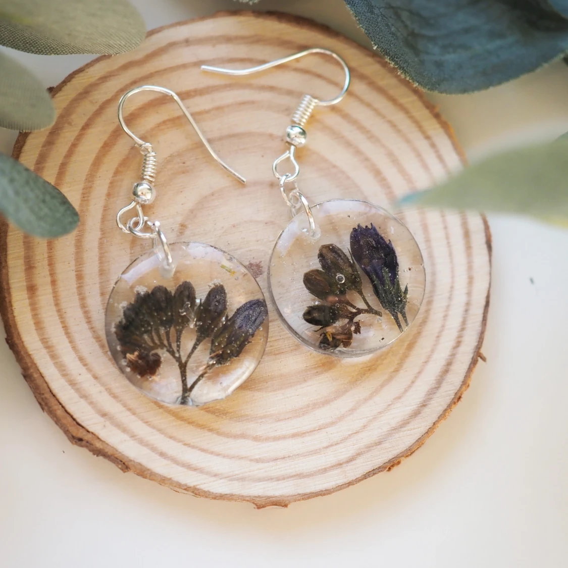 Spring purple flower bud earrings