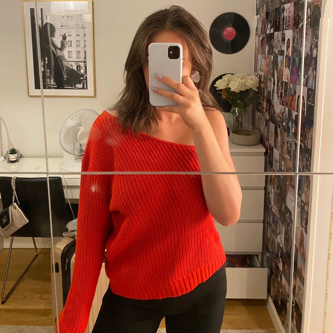 Stickad röd one shoulder topp