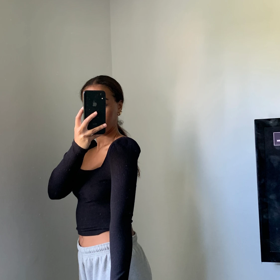 Svart ribbad långärmad tröja - 91