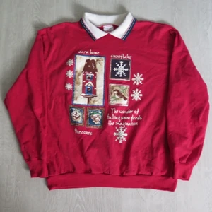 röd sweatshirt - Röd graphic sweatshirt med söt krage i jultema strl XL. Passar bra som oversize om man har mindre strl :) 66 kr spårbar frakt.  Skicka meddelande vid frågor/fler bilder!  Notera att små defekter kan finnas då den inte är ny. Större brister nämns tydligt i annonsen/visas på bild. OBS! Bud är bindande!!!!!!! 