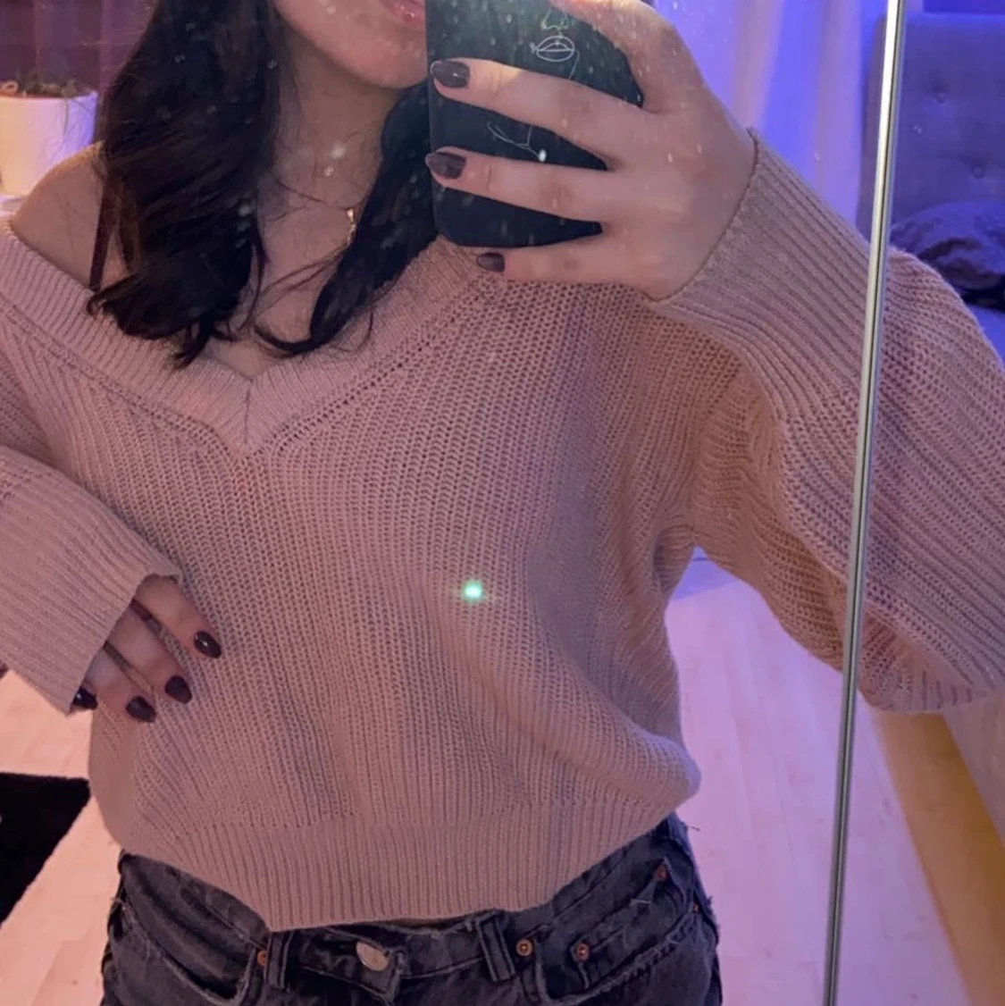 Stickad gammalrosa/beige tröja 