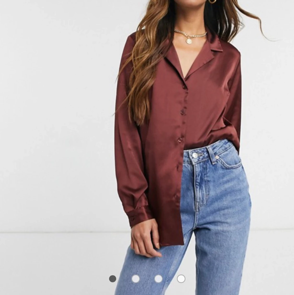 ASOS DESIGN relaxed satin long sleeve shirt in berry