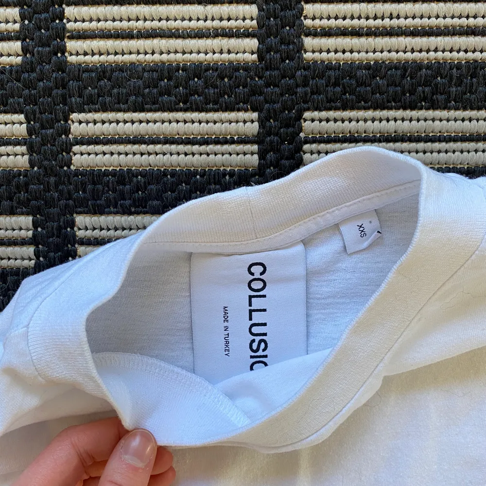 En enkel vit tröja från Asos egna märke collusion. Tycker den är stor i storleken för att vara en XS, så skulle snarare säga att den passar XS-M. Endast testad så i fint skick! Frakt tillkommer men pris kan diskuteras 😌. Toppar.