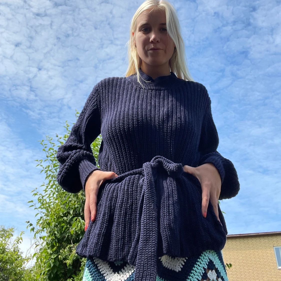 Stickad lång tröja - 90