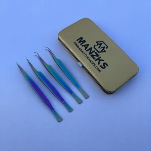 Pincett för ögonfransförlängning - (Plasma Multi Color Coated / Fish Tail Style)  -219kr för hela uppsättning  100 % rostfritt stål / Lättviktsdesign  Perfekt för skönhetssalong, sminkstudio, kosmetologiskola, etc.  Vår pincett är perfekt för klassiska, volym-eller megavolymfranskonstnärer