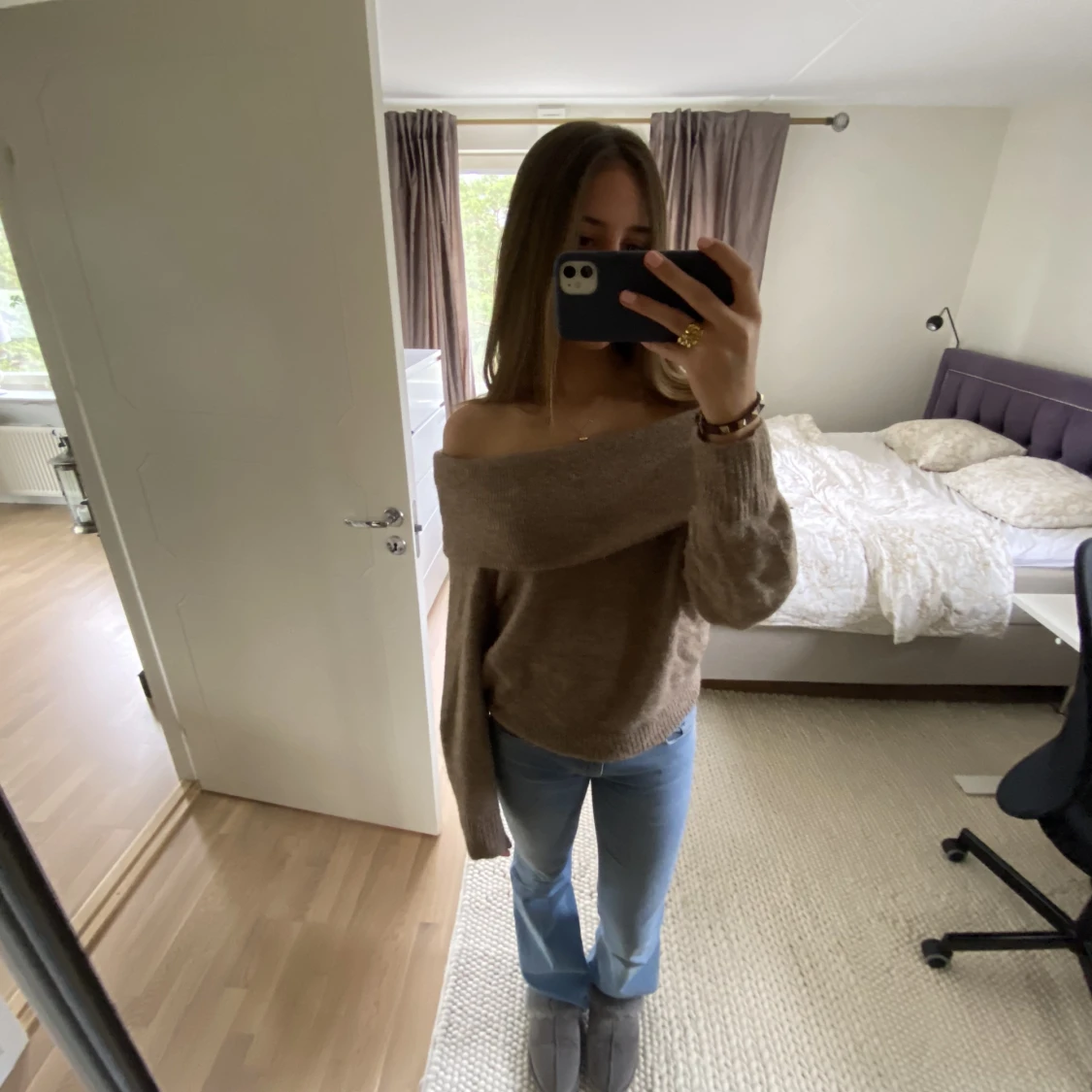 Offshoulder stickad tröja - 90