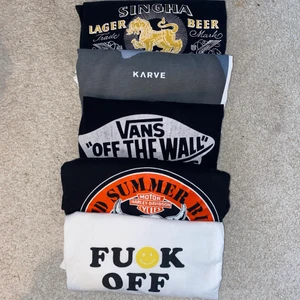 T-shirt bundle  - Singha vintage står ingen storlek men ungefär Medium Karve från carlings medium  Vans Large men liten i storleken Harley Davidson vintage Large men liten i storleken  Fuck off från carlings Medium 
