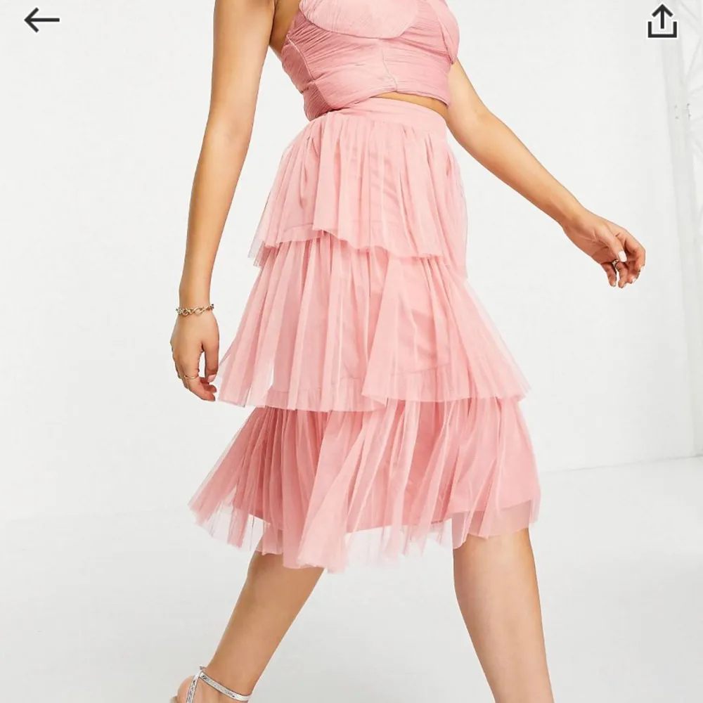 En helt ny och oanvänt kjol från asos som är rosa och hr fina volanger som passar jättebra till storlek 36 och petite 🌸. Kjolar.
