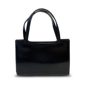 50's Leather Handbag  -Black Leather -Excellent Condition -One Size  Measurements -Width: 27cm -Depth: 7cm -Height: 18cm