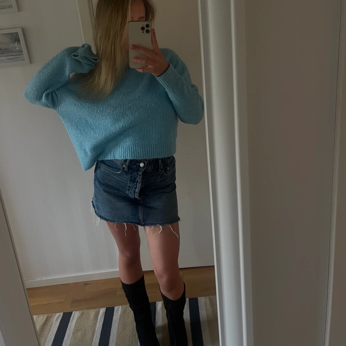 Blå stickad tröja  - 90