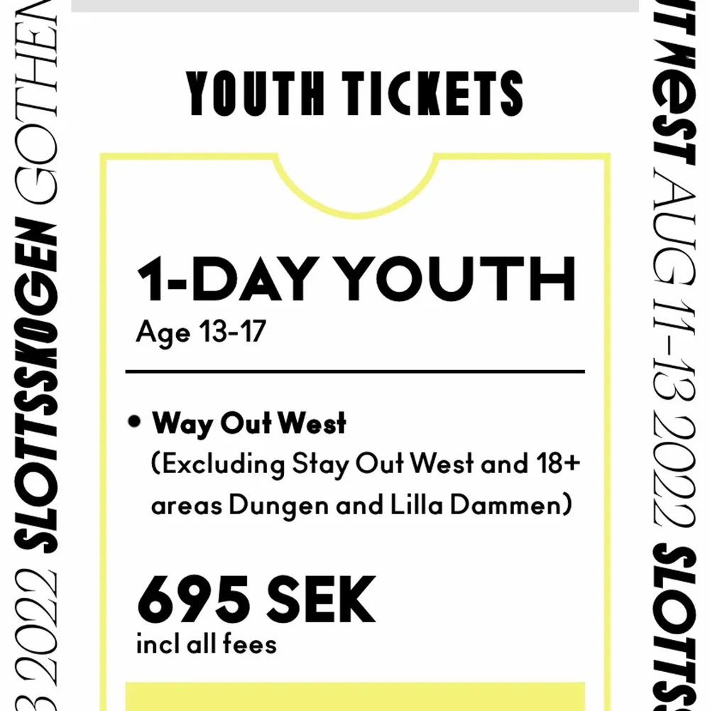 Hej jag säljer min way out west biljett som är giltig lördagen 13/8  pågrund av flera omständigheter så kommer tyvärr inte kunna gå. OBS!! Biljetten är för ungdomar så det åldersgräns på 14+ Säljer för 500kr  självklart kan priset diskuteras 💞 (Stockholm . Övrigt.