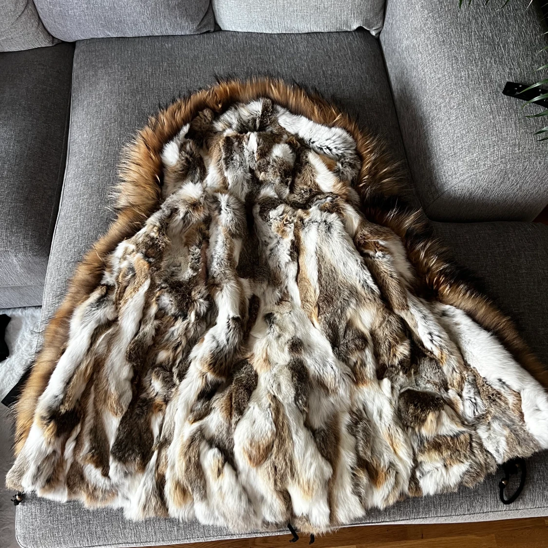 Jacka päls parkas svart äkta  - 90