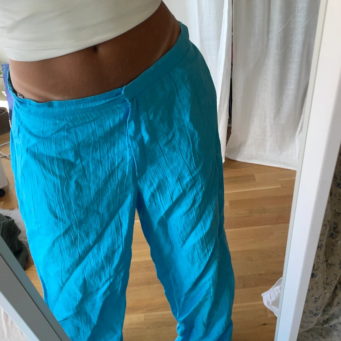 Blåa linnebyxor - 90