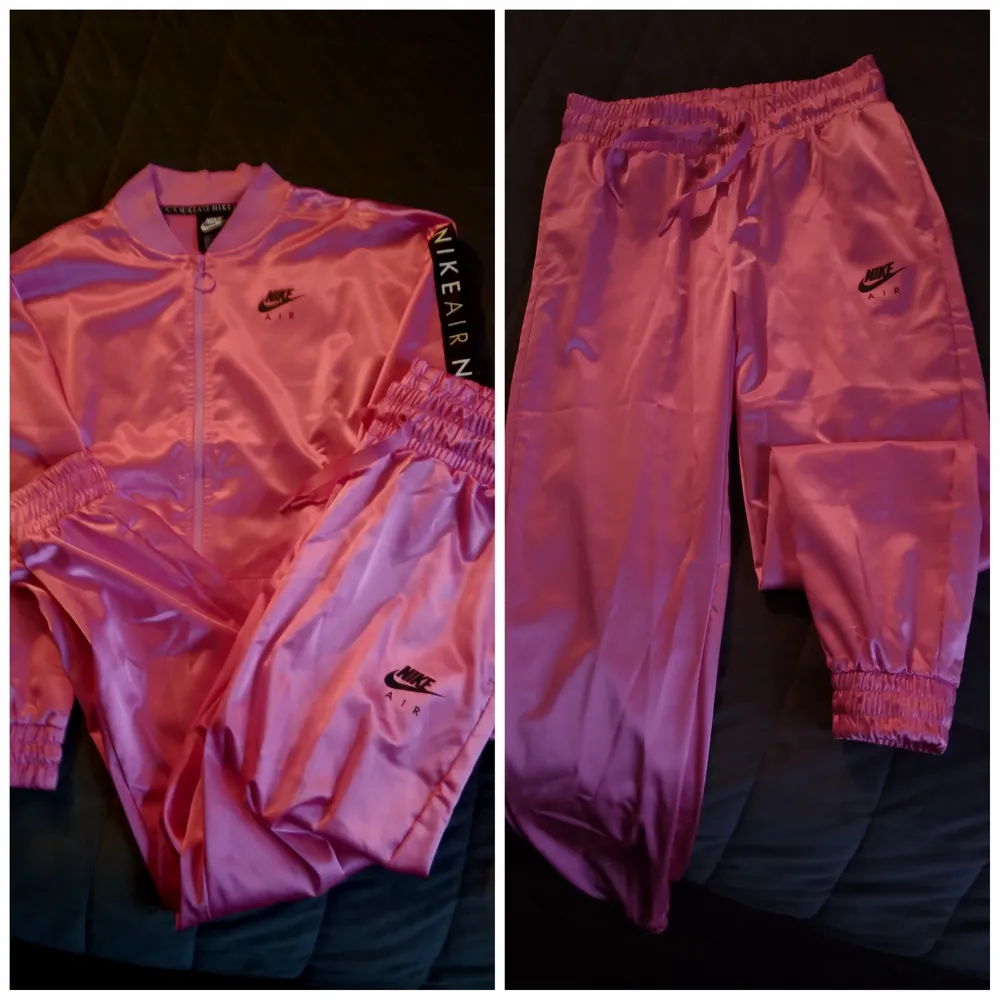 Nike sett I en otroligt fin rosa färg. Storlek på byxorna är S och jackan är storlek XS. Endast använda I danstävling så absolut i ny skick. . Hoodies.