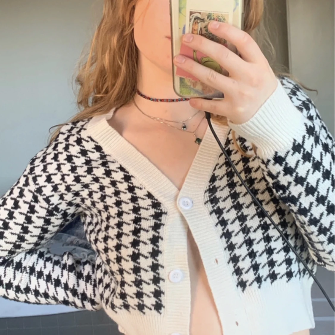 Houndstooth söt och mjuk kofta