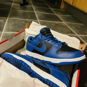 Nike dunk low retro - Säljer nu mina dunky low retro black/hyper cobalt-white noir/blanc/hyper cobalt, som aldrig är använda  Storlek 45 