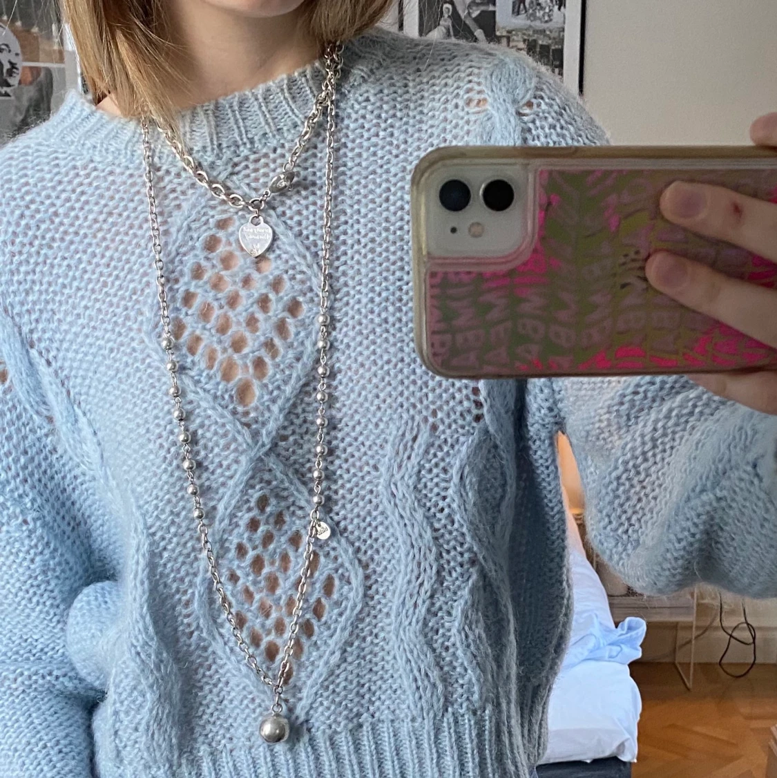 Blå stickad tröja - 90