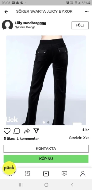 Juicy Couture Svarta Eller Marinblå (sökes) - Sökes! Jag betalar ifrån 300-600kr. I storlek XXS. Byxorna behöver inte vara i nytt skick men helst inte urtvättade eller trasiga