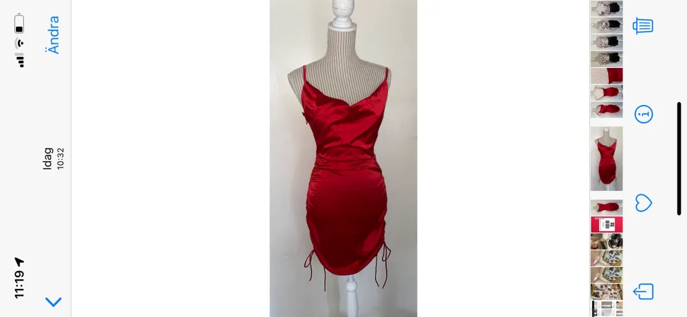 SÅ Vacker röd satin klänning i stl Small/36 ❤️ går att justera längden med banden på varje sida❤️aldrig använd ❤️. Klänningar.