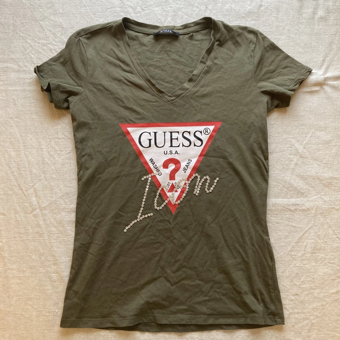 Guess T-Shirt Topp Icon Logo Grön 