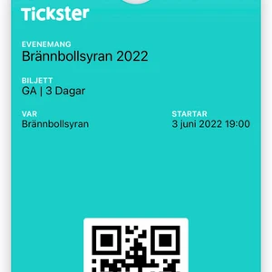 Nedsatt pris på bränbollsyran biljetter - Hej!  Jag vill sälja min biljett till bränbollsyran då jag inte har möjlighet att gå. De är för tre dagar fredag- söndag där måndag är en röd dag! Ordinarie pris är 2200! Priset kan diskuteras