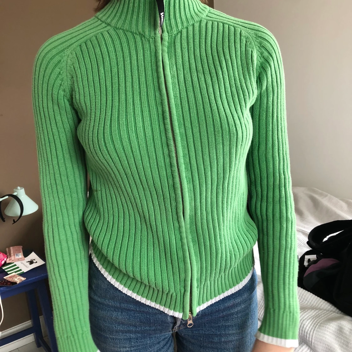 Grön stickad zip-up - 90
