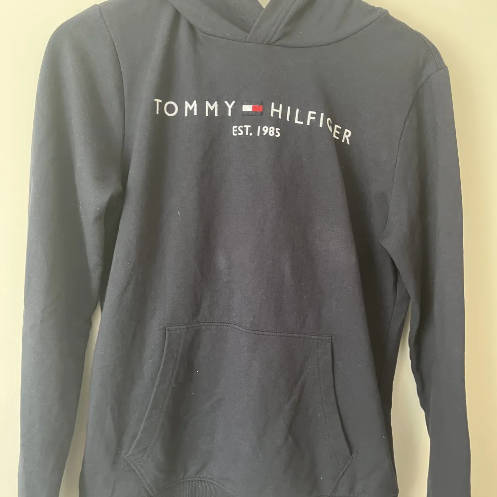 En jätte fin hoodie från Tommy Hilfiger. Passar bra nu till vintern. Köpt från barnavdelningen så är i storlek 152 men passar mig som har xs/s.. Hoodies.